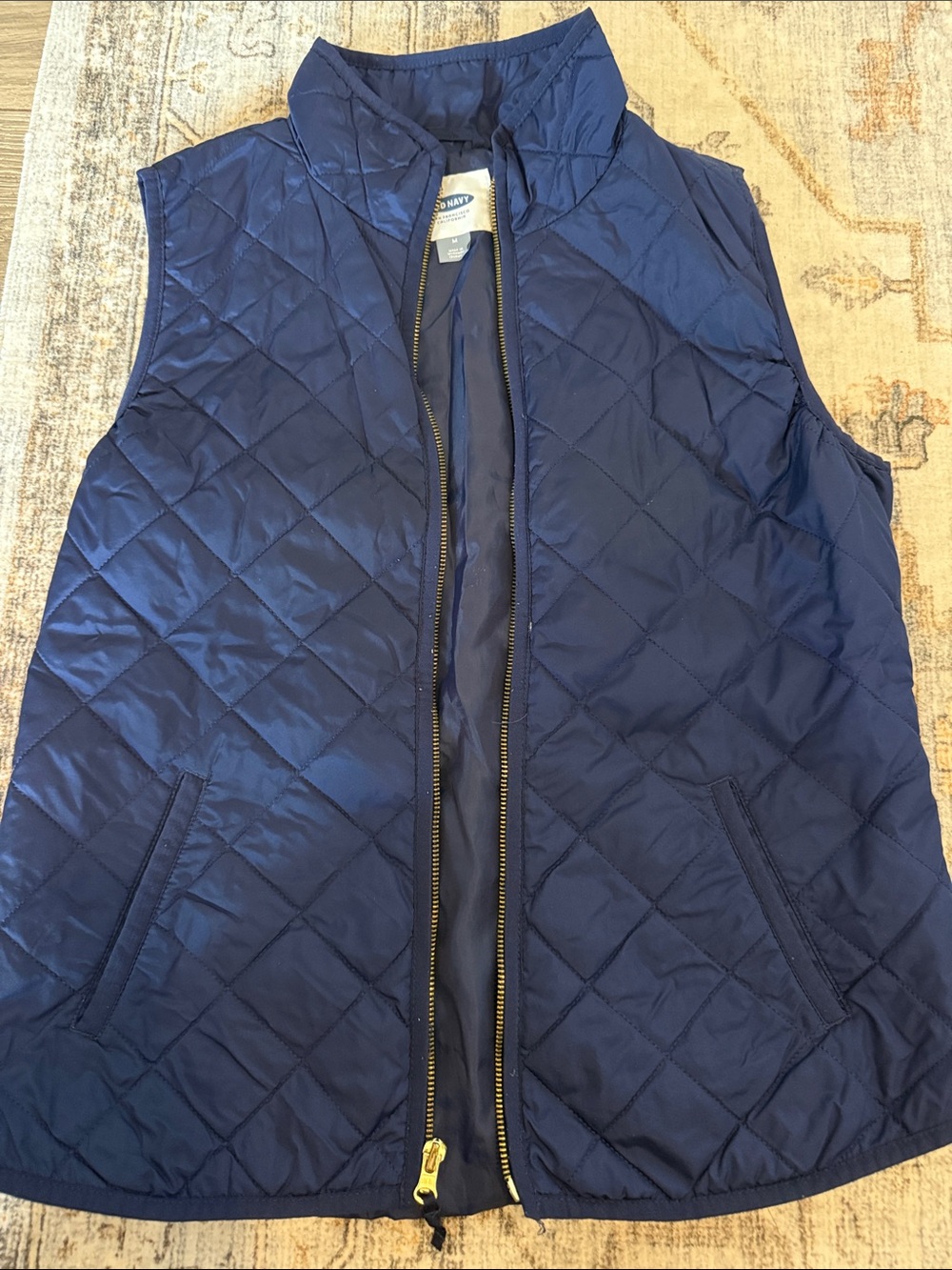 Old Navy Navy Quilted Vest with Gold-Tone Zipper